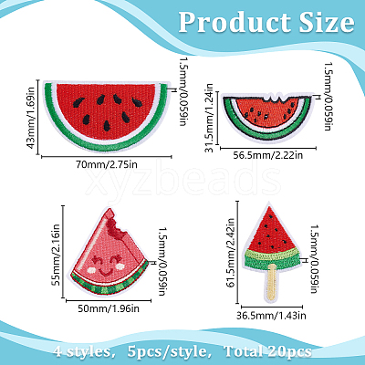 20Pcs 4 Styles Watermelon Nylon Computerized Embroidery Cloth Iron on/Sew on Patches DIY-HY0002-87-1