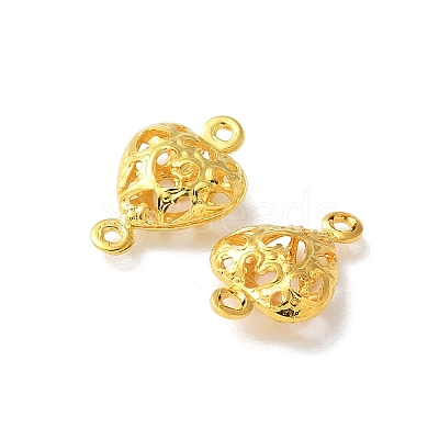 Brass 3D Hollow Heart Connector Charms KK-U057-13G-1