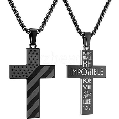 American Flag Bible Cross 304 Stainless Steel Pendant Necklaces for Men FS-WGFCD71-05-1