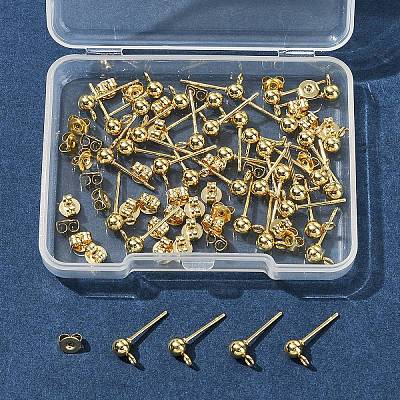 40Pcs 304 Stainless Steel Ball Post Stud Earring Findings STAS-FS0001-76G-1