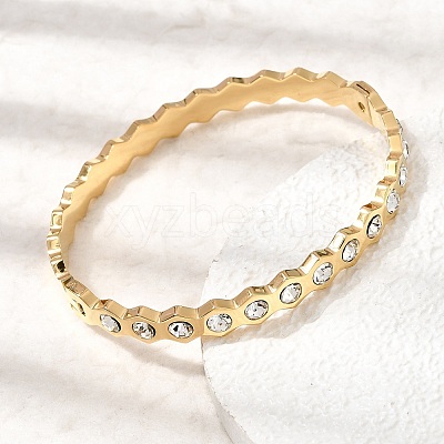 304 Stainless Steel & Rhinestone Bangles for Women BJEW-H644-03G-1