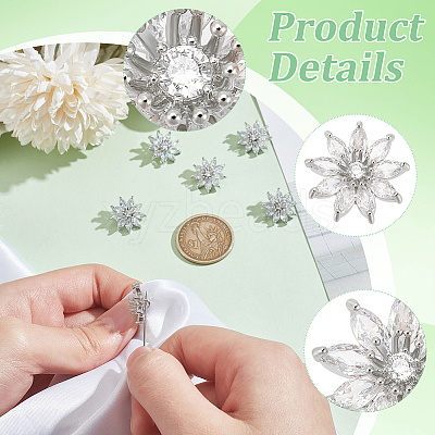 6Pcs 1-Hole Alloy Micro Pave Clear Cubic Zirconia Shank Buttons BUTT-FG0001-27-1
