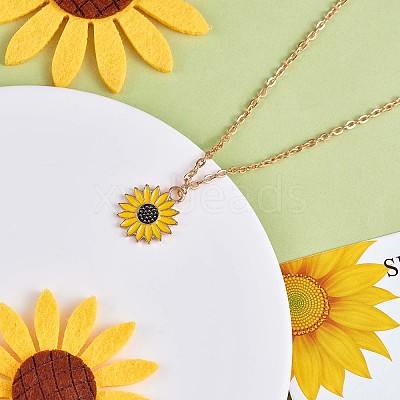 Enamel Sunflower Pendant Necklace and Stud Earrings JX217A-1