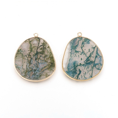 Natural Moss Agate Pendants G-E526-09I-1