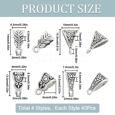160Pcs 4 Styles Tibetan Style Zinc Alloy Tube Bails TIBE-SP0001-05-1