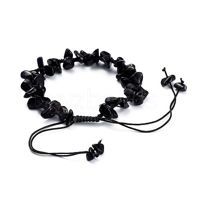 Adjustable Natural Obsidian Chip Beads Braided Bead Bracelets BJEW-JB04392-03-1