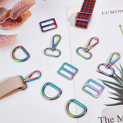 15Pcs 3 Style Rainbow Color Zinc Alloy Swivel Clasps FIND-GF0003-40-1
