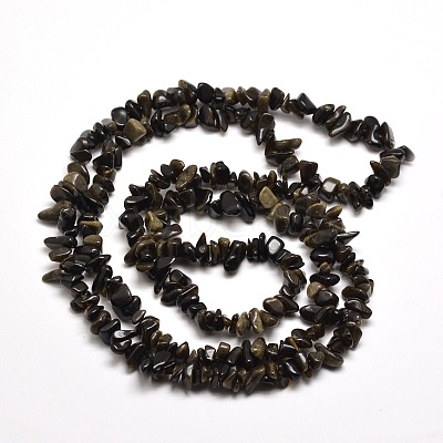 Natural Golden Sheen Obsidian Chip Bead Strands G-M205-07-1