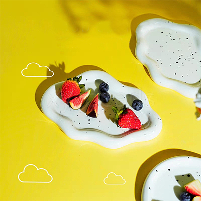 Cloud Shape Porcelain Tray AJEW-WH0326-62-1