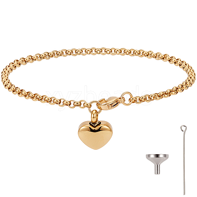 2Pcs Heart Non-Tarnish Stainless Steel Charm Bracelets BJEW-CN0001-23G-1
