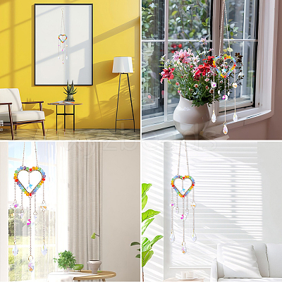 1Pc Colorful Glass Beaded Woven Net Suncatchers AJEW-CY0001-95A-1