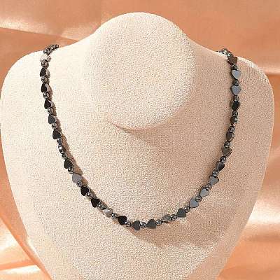 Round Heart Synthetic Non-Magnetic Hematite Beaded Necklaces NJEW-R020-02-1