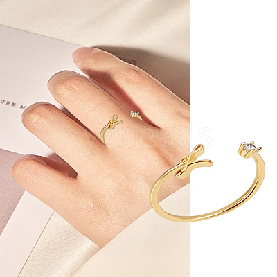 1Pc Letter Brass Rhinestone Open Cuff Rings for Women AJEW-LP0004-47I-G-1