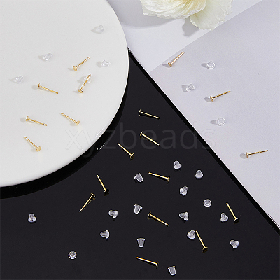 20Pcs 925 Sterling Silver Flat Pad Stud Earring Findings STER-DC0001-63B-1