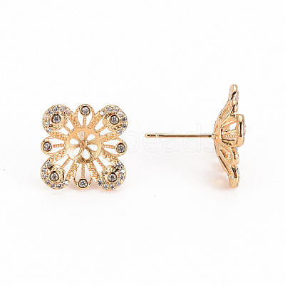 Brass Micro Pave Clear Cubic Zirconia Stud Earring Findings KK-S356-238-NF-1