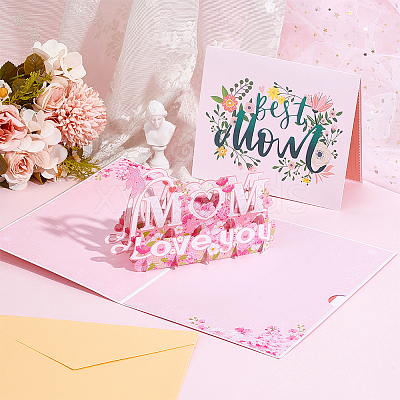 2 Sets 2 Styles Mother's Day 3D Pop Up Paper Greeting Card for Birthday Day AJEW-GA0006-97-1