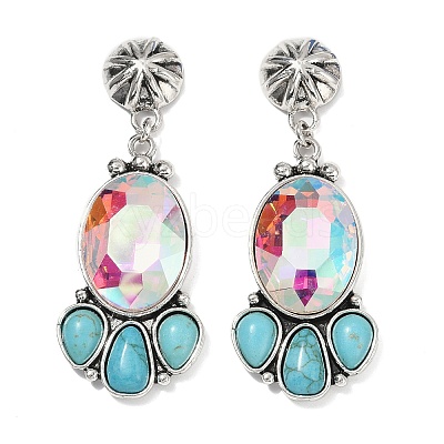 Alloy Synthetic Turquoise Dangle Stud Earrings EJEW-U053-04B-AS-1