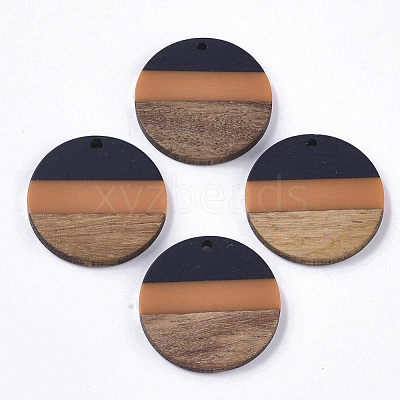 Tri-color Resin & Walnut Wood Pendants X-RESI-S358-78J-1