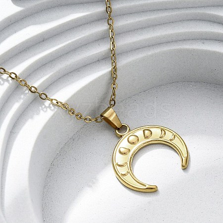 Double Horn 304 Stainless Steel Pendant Necklaces NJEW-M096-09G-1