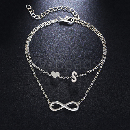 Alloy Infinity Heart Initial Charm Double Layer Anklets for Women FS-WG74AE6-19-1