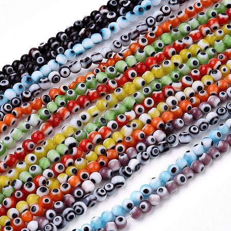 Handmade Evil Eye Lampwork Round Bead Strands LAMP-L055-6mm-1