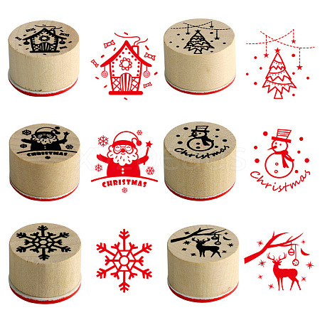6Pcs 6 Styles Christmas Theme Wooden Stamps SCRA-PW0007-91-1