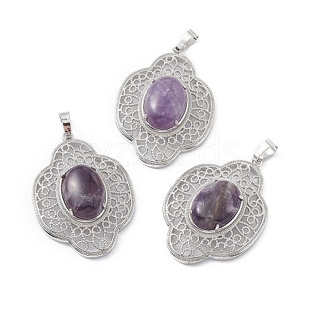 Natural Amethyst Pendants G-P492-01P-07-1