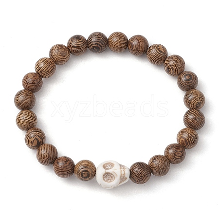 8MM Round Wenge Wood Beaded Stretch Bracelets BJEW-JB10465-01-1