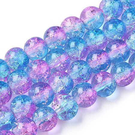Two-Tone Crackle Baking Paint Transparent Glass Beads Strands CCG-T004-8mm-03-1