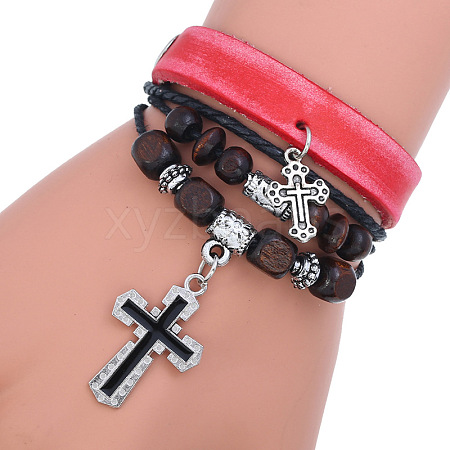 Leather Cord Multi-strand Bracelets for Women Men WGAECCB-04-1