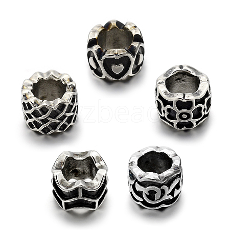 Mixed Styles Retro 304 Stainless Steel Big Hole Column Beads STAS-E086-32AS-1