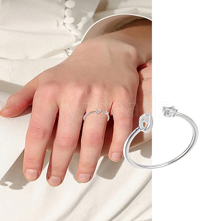 1Pc Letter Brass Rhinestone Open Cuff Rings for Women AJEW-LP0004-47O-S-1