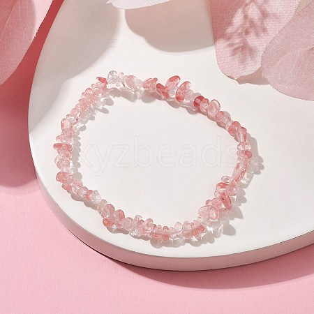 Synthetic Cherry Quartz Glass Chips Beaded Stretch Bracelets for Women BJEW-JB10046-07-1