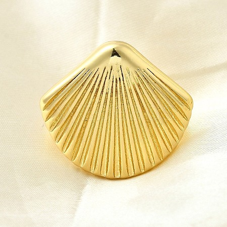 Shell Shape Brass Cuff Rings for Women RJEW-Z085-02G-1