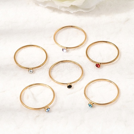 304 Stainless Steel Rhinestone Finger Rings for Women SA-CBAB767-26B-G-1