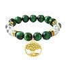 10mm Round Dyed Natural Green Tiger Eye & Acrylic Beaded Stretch Bracelets BJEW-JB10581-1