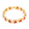 Square Brass Micro Pave Clear Cubic Zirconia and Glass Link Chain Bracelets BJEW-T025-04G-01-2