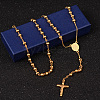 201 Stainless Steel Rosary Bead Necklaces NJEW-L427-22G-2