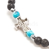 Natural & Synthetic Mixed Gemstone Beaded Stretch Bracelet with Clear Cubic Zirconia Cross for Women BJEW-JB08247-05-5