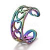 Rainbow Color Ion Plating(IP) 304 Stainless Steel Heart Wrap Open Cuff Ring for Women RJEW-A005-09-1