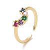 Colorful Cubic Zirconia Crescent Moon Open Cuff Ring RJEW-P032-08G-1