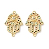 Rack Plating Brass Colorful Cubic Zirconia Religion Hamsa Hand Connector Charm KK-C084-19G-1