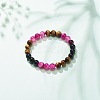 Natural Agate & Tiger Eye(Dyed & Heated) & Black Onyx Round Beaded Stretch Bracelet BJEW-JB08400-01-2