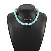 Opaque Resin Oval Beaded Alloy Paperclip Chain Double Layer Necklaces FS-WG06472-02-1