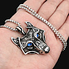 304 Stainless Steel Rhinestone Viking Wolf Head Pendant Necklaces FS-WGCFA8E-01-3