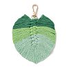 Handmade Braided Macrame Cotton Thread Leaf Pendant Decorations GLAA-K060-08KCG-03-1