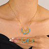 Synthetic Turquoise Stud Earrings & Pendant Necklaces Sets HX8665-3