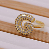 Brass Micro Pave Clear Cubic Zirconia Initial Cuff Rings FS-WGB210B-08-1