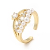 Clear Cubic Zirconia Crown Open Cuff Ring with Acrylic Pearl KK-E060-20G-1