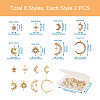 Kissitty 16Pcs 8 Style Brass Clear Cubic Zirconia Links Connectors ZIRC-KS0001-03-3